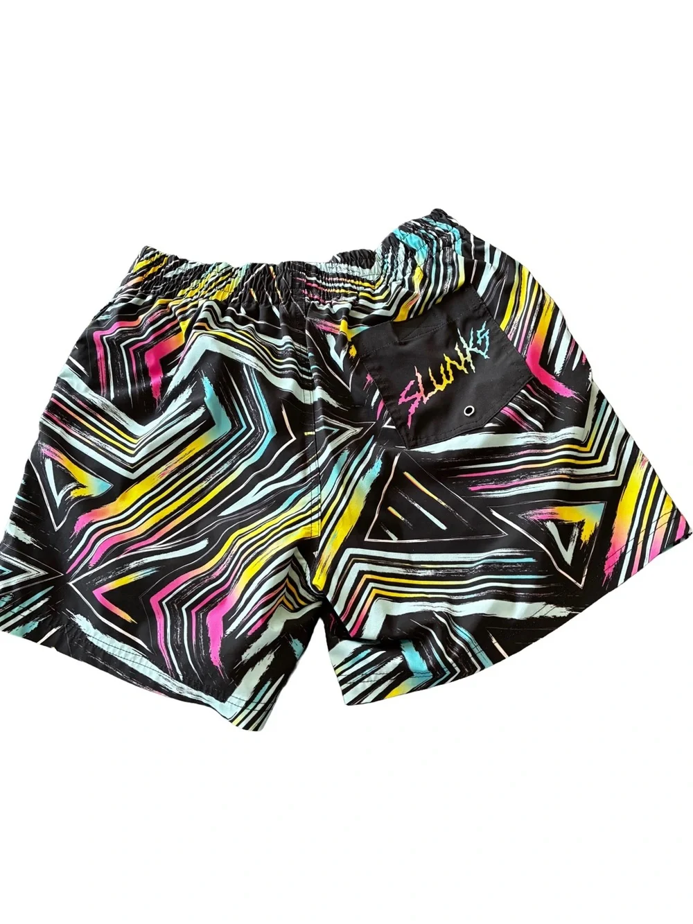 Slunks Men’s Medium Neon Geometric Volleyball Shorts 🏐🌈